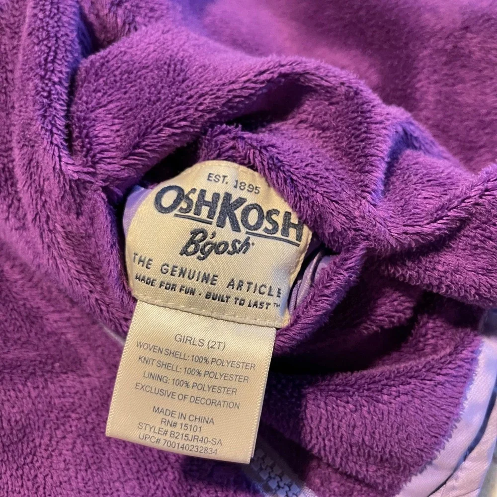 OshKosh B'gosh Girls 2T Reversible Purple Fleece Windbreaker Jacket‎